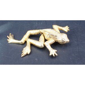 J J Jonette Articulated Gold Tone Frog Brooch Legs Swing signed Mint